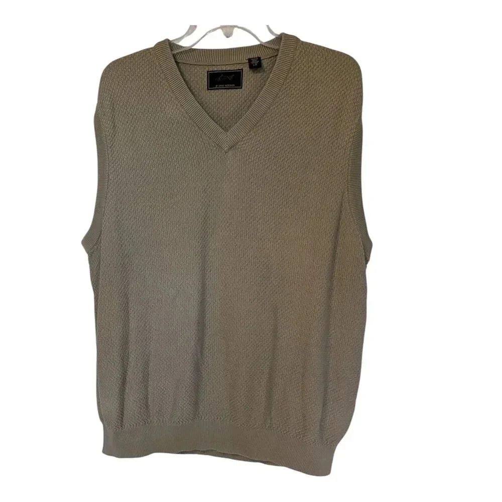 Greg Norman Tan Sweater Vest Size Large Waffle Knit V-neck Pullover GUC
